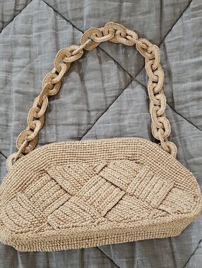 Sezane Beige Woven Chain-Handle Shoulder Bag